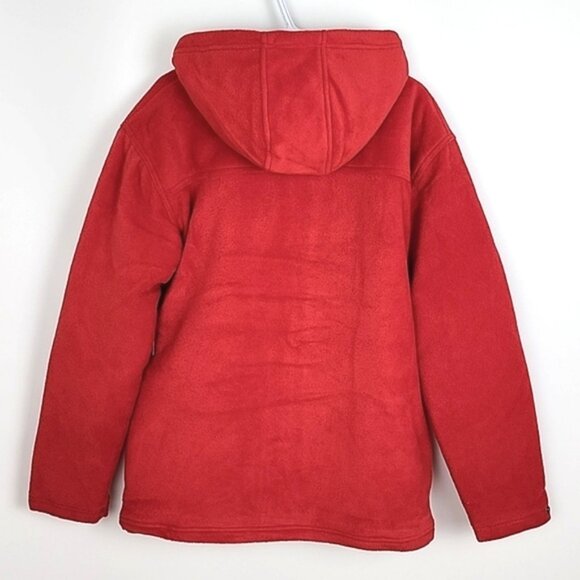 CAT Men's Red Fleece Hooded Button Up Jacket Quilted Insulated Lining Size Large - Picture 2 of 16